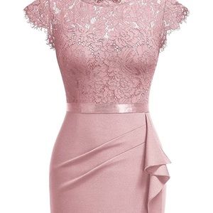 💗Pink lace fitted cocktail dress💗